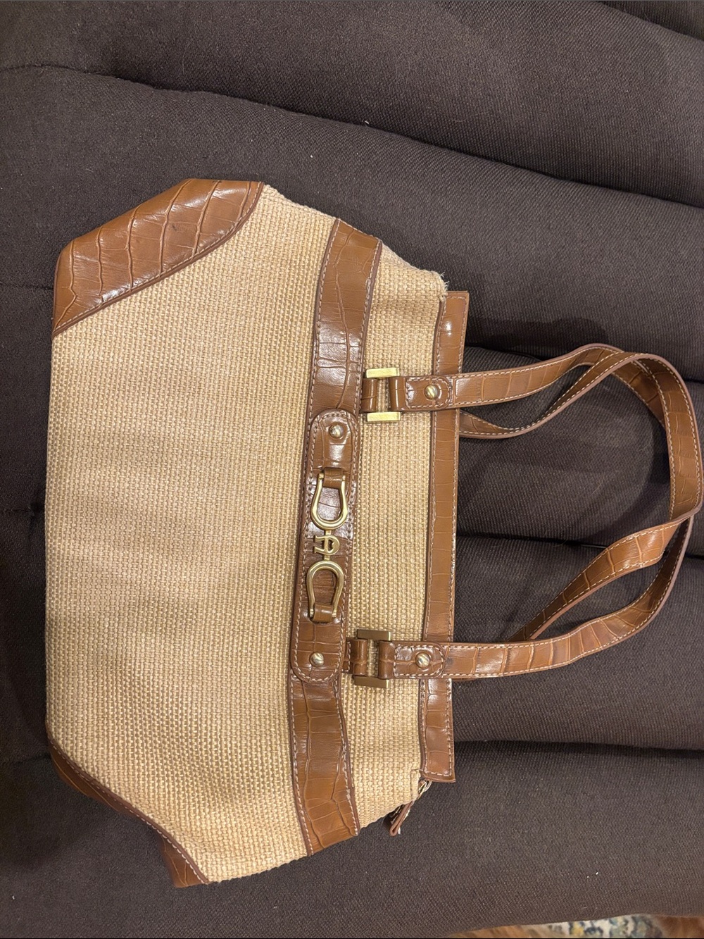 Tan Woven Aigner with Brown Leather Trim
